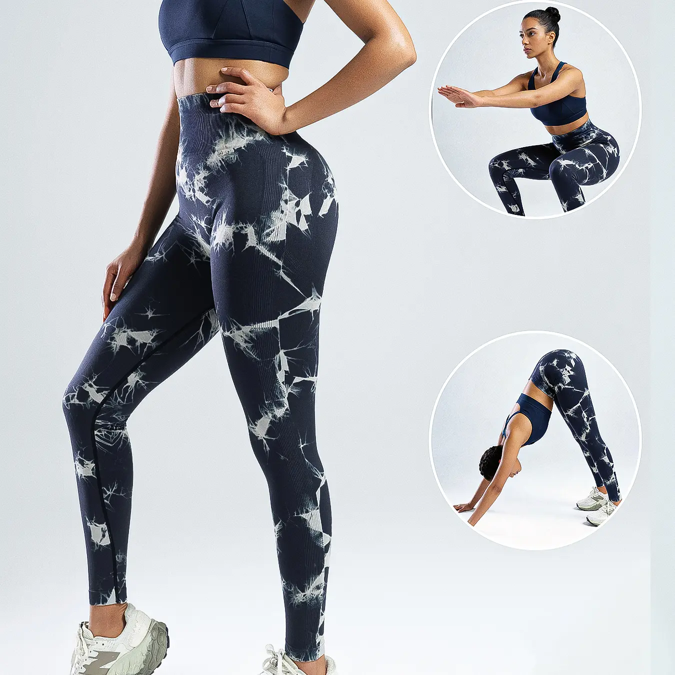 Women's tie-dye high-waist shaping yoga pants, tummy control, high-waist seamless yoga pants, butt-lifting workout leggings