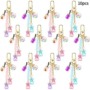 10pcs Cute Resin Bear Keychain Macaron Bear Keychains Candy Pendant Gift Bag Key Ring Additions for Girl Women
