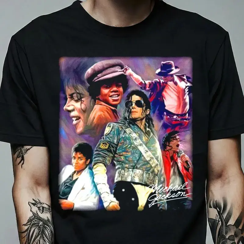 Women's Retro Music Legend T-Shirt - Halftone Portrait Graphic, Casual Short-Sleeve Round-Neck Streetwear Top for Pop Fans, Tshirt, Shortsleeve, Fabric, Casual Fit, Machine Wash Safe, 3Xl, 2Xl