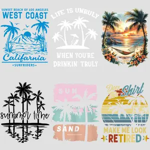 Summer Vibes Themed Heat Transfer Sticker, DIY Fashion Summer Holiday Vacation Pattern Iron on Sticker, Decorative Sticker for Clothes