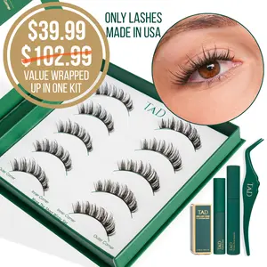 TAD Beauty Bare Lash Stripment Intro Kit - 5 Pairs of Comfortable 3D-Printed Lashes with Mini Microstructure Base & DIY Tweezer for Seamless Glam Look