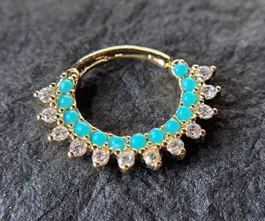 1pc Bendable Turquoise & CZ Gem Hoop Septum Ring Cartilage Daith Helix Tragus