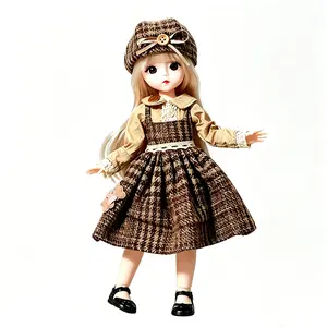 Premium Elegant 1/12 BJD Doll Full Set 11.81 Inch Princess Doll with Complete Dress Hat Shoes Outfit Collectible Gift for Girls