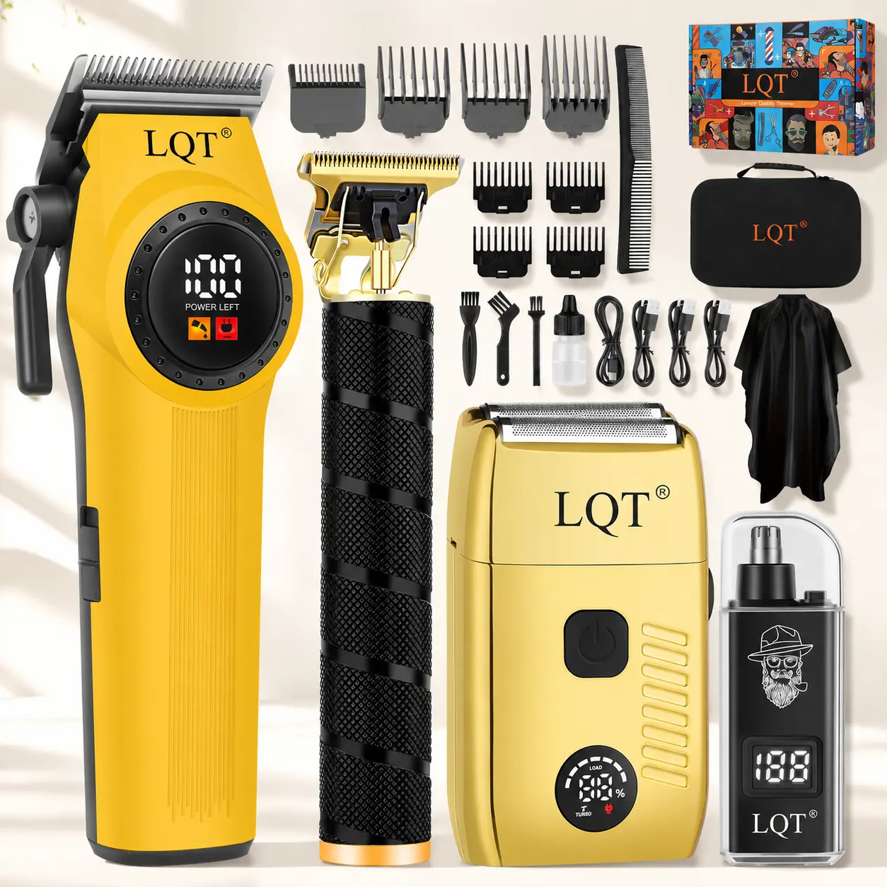 Men's 4-in-1 Professional Smooth Grooming Kit, Cordless Clipper with Beard Trimmer, Foil Shaver, Nose Hair Trimmer, LED Display, Adjustable Blades for Home & Barber Use