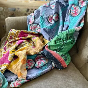 Indian Sari Kantha Quilt.