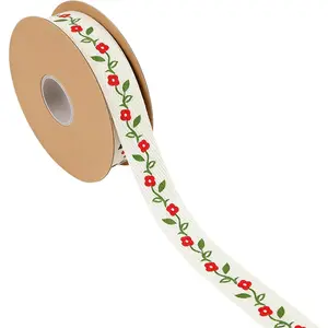 5/8 Inch x 10 Yards Christmas Flower  Ribbon, Red Green Floral Wrapping Ribbon for  Wrapping, Wreath, Tree Decoration, DIY Crafts, Holiday Party Outdoor Decor