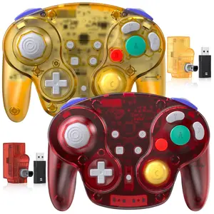 2 Pack 2.4 GHz  GameCube Switch2 Pro Controller, for NGC GameCube Console, Switch2 / Switch2 OLED/ Switch2, PC, Steam Deck, PC (-in Rumble) (Rechargeable) (Plug and Play) Clear Yellow/Red