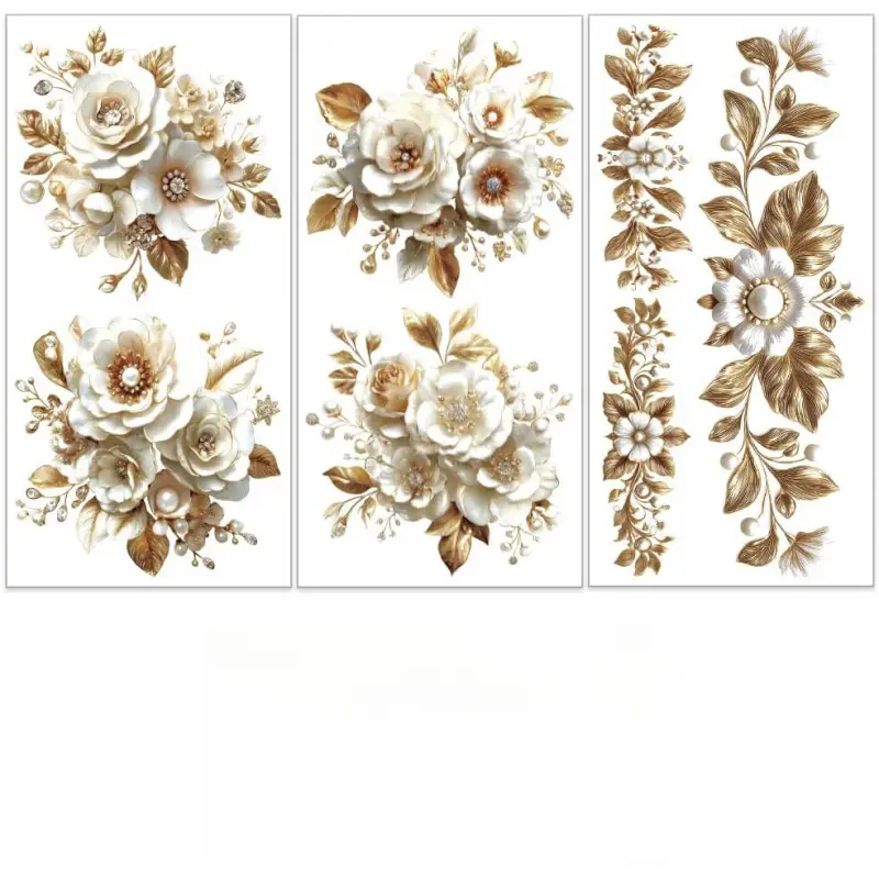 3Pcs/Set 3D Embossed Pearl Peony Rub on Transfers for Furniture and Craft 6x12 Inch Flower Furniture Decal Transfer Stickers Rub on Decal  for Cabinet Wardrobe Decoration