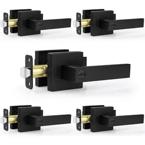 5 Pack Matte Black Door Handles Interior Door Knobs, Keyless Privacy Bedroom Door Lock, Heavy Duty Zinc Alloy Home Improvement Door Leverset for Bedrooms Bathrooms