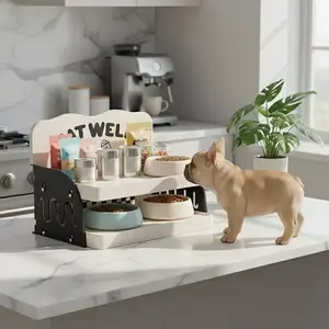 Anti-Tip Pet Feeding Station & Snack Storage Rack - Stable 2-Layer Cat Treat Organizer for Tidy Floors & Efficient Mealtime multipurpose home organization Sturdy Build