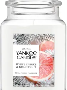 Yankee Candle White Spruce & Grapefruit, Scented Candle, 22oz Large Jar with up to 150 Hour Burn Time, Giftable