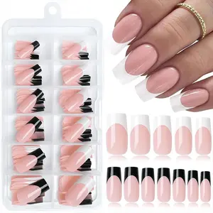 French Style Press on Nails, 120pcs/box Glossy Medium Square Full Cover Fake Nails, Natural Skin False Nails for Women & Girls DIY Nail Art