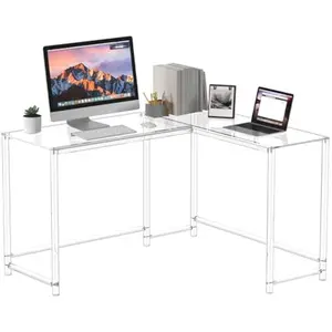 Acrylic Desk L Shaped, 50", Clear Corner Computer Desk for Home Office, Writing, Study, Modern, Easy Assembly