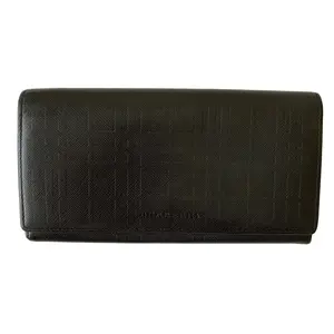 Pre-owned BURBERRY Wallet Small Leather Goods Black check leather long authentic with COA