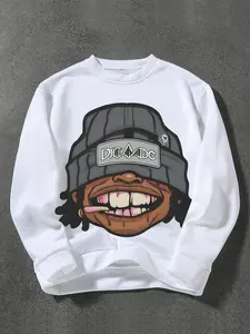 Men's Cartoon Print Round Neck Sweatshirt, Regular Fit Casual Fashion Long Sleeve Pullover for Fall & Winter, Men's Clothes for Daily Wear Tops