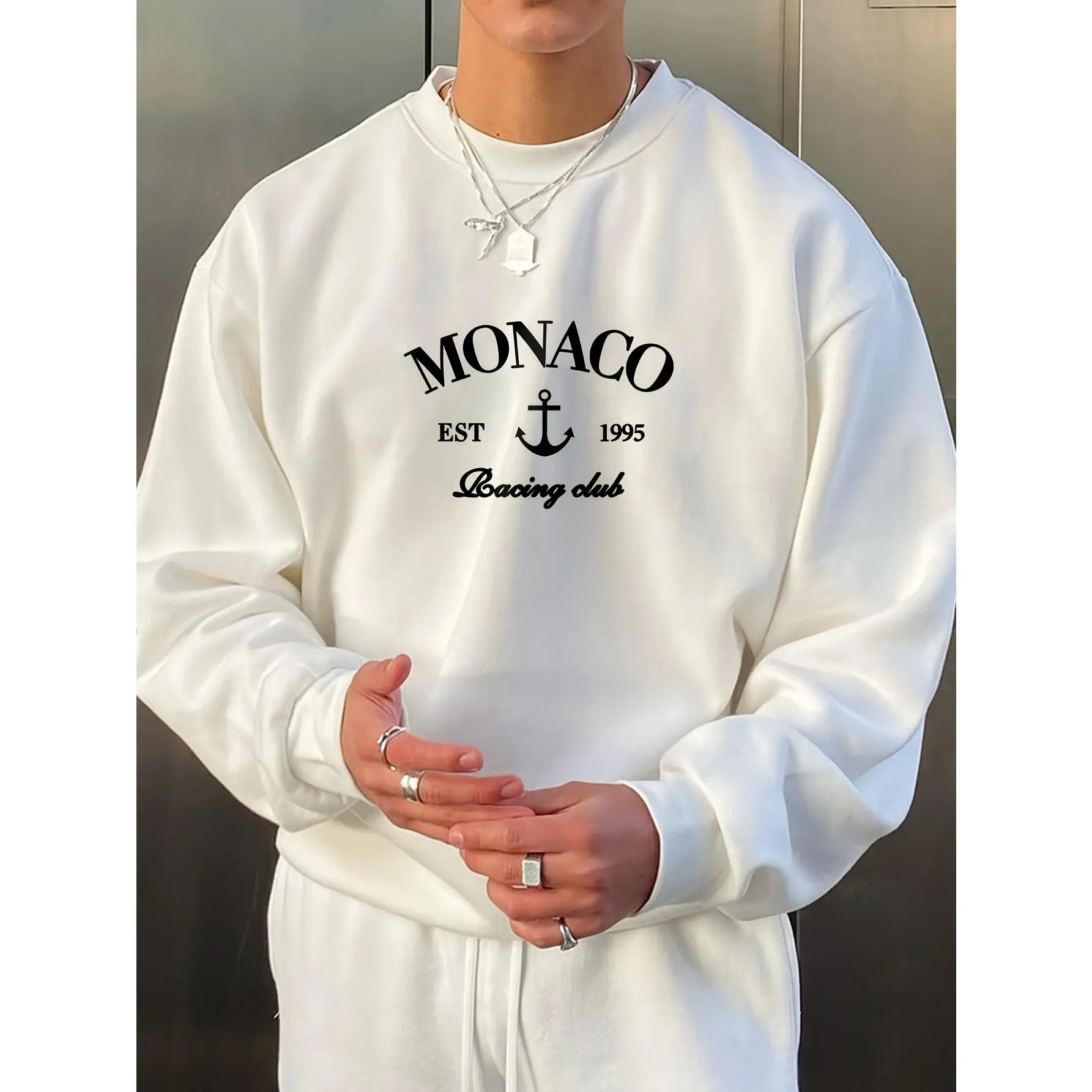 MONACO, Pullover Sweatshirt For Men, Cozy Stylish Sweatshirt Top, Hip Hop Streetwear, Autumn Winter Fashion, Amazing Gifts Ideas Fabric Hoodie