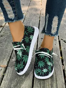 New Large Size Ethnic Design Canvas Unisex Shoes, Breathable One-Step Slip-On Summer Flat Casual Sneakers Walking Shoes for Spring & Fall, Daily Wear, Casual Indoor Footwear