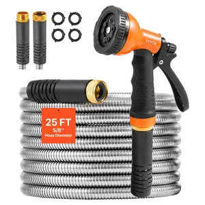 VEVOR Metal Garden Hose 100 ft, Rust Proof Stainless Steel Water Hose, Heavy Duty Backyard Hose with 10 Function Nozzle, No - Kink Flexible Water Pipe, Lightweight Metal Hose for Yard, OutdoorVEVOR Super Brand Day