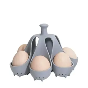 Silicone Egg Cooker Rack, 6-Egg Holder Steamer Tray with Handle, Food Grade Dishwasher Safe Egg Boiling Rack for Camping, Picnic & Kitchen Use
