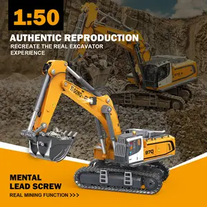 【Adult collector】 1/50 RC Excavator  Engineering Vehicle Remote Control Electric Lifting Digger Bucket Tracks Light Sound RTR Battery for Adult,birthday and Christmas gifts