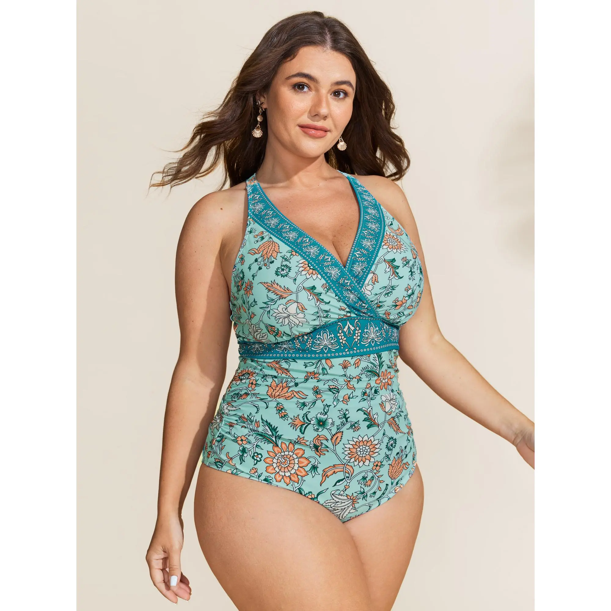 BLOOMCHIC Plus Size Swimsuits, 2026 Summer Turn-Up Floral Print Adjustable Tummy-Control 1-Piece Swimsuit, M-6X Sizes, Mother's Day Pick, Swimsuits Tummy Control, Tummy Control Swimwear ,Summerfinds