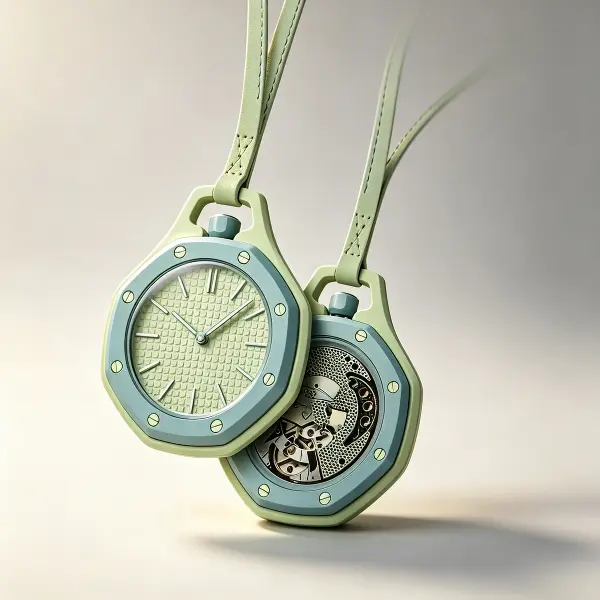Women's Mechanical Pocket Watch Necklace - Aesthetic Octagon Pendant, Leather Strap, Hollow Back Timepiece with HD Dial Display for Daily Wear