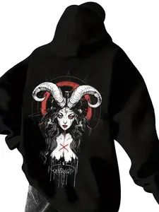 Men's Gothic Hoodie - Heavy-Duty Pullover Sweatshirt with Hood, Machine Washable Winter Streetwear for Concerts, Halloween, Everyday - Edgy Gothic Clothing for Alternative Fashion & Cold Weather Outfits, Halloween Costume, Bold Print Oversized Breathable