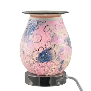 Elegant Pink Glass Crackle Oil Burner with Durable Electric Heating Plate & 3-Level Dimmer Switch for Fragrance & Aromatherapy Light Room