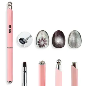 NOVO OVO Nail Art Magnet Pen, 3-in-1 Tool with Strong Flower, Cylinder & Ball Magnets, Integrated Bristle Brush for 3D Metallic Cat Eye Effects, Lightweight Nail Care Gift for Salon & DIY