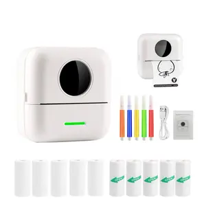 PRINHSJI Mini Printer Thermal Sticker Printer with 11 Rolls Thermal Paper and Sticker for iOS&AndroidPortable Bluetooth Pocket Printer for Study Notes Pictures DIY Label