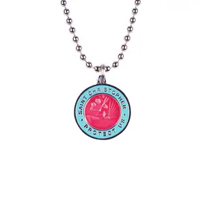 St. Christopher Necklace  - Hot Pink / Baby Blue