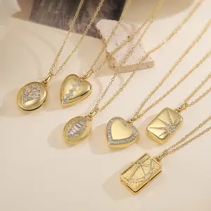 Stylish Retro Copper 18K Gold-Plated Zircon Heart Locket Pendant Necklace