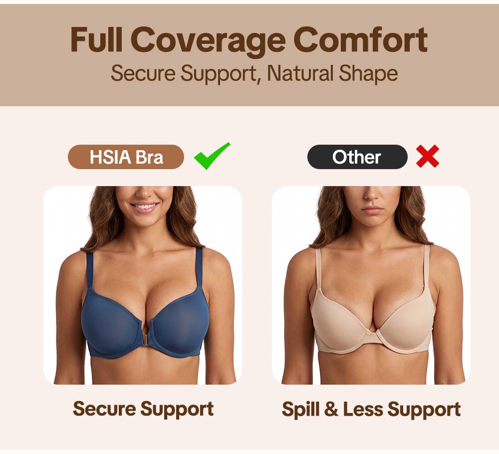HSIA CrossForm Front Closure Full Coverage Underwire Bra 3D Contour Cups Back Smoothing Breathable Comfort Support