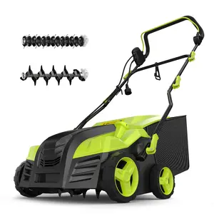 YERYORK 16-Inch Electric Dethatcher and Scarifier, YERYORK 2-in-1 Lawn Dethatcher with Powerful 15 AMP Motor 14.5Gal Collection Bag 5-Position Depth Foldable Handle for Lawns & Garden