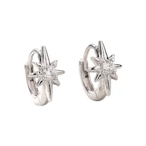 10mm CZ Star Hoop Earrings for Men Women,Streetwear Hip Hop Punk Unisex Earrings