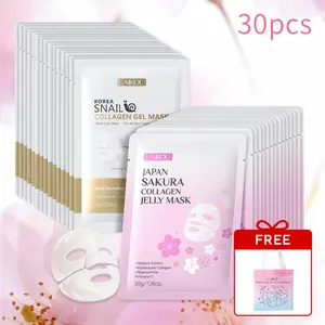 Laikou Korean Snail Collagen Gel Mask 25gX15, Sakura Collagen Jelly Mask 30gX15, Collagen Hydration Mask, Gift Bag