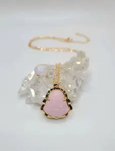 Pink jade Buddha necklace