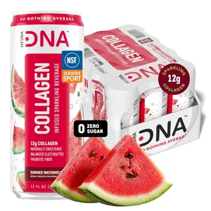 HYDRADNA- Sparkling Liquid Collagen Protein Water Drink Balanced Nutrients for Wellness - Sugar-Free - Keto-Friendly - No Gluten (12 Pack) Watermelon