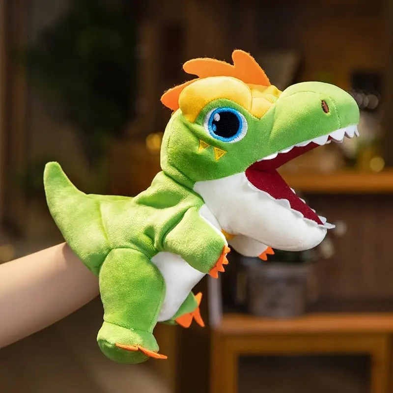 Plush Green T-Rex Hand Puppet Dinosaur Stuffed Animal Toy Role Play