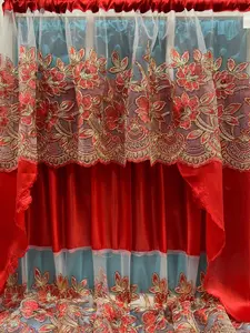Luxury Red Embroidered Curtain Set 3PC | Kitchen Window Curtains USA