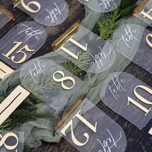Wedding Table Number with Bracket, 1 Set Elegant Digital Durable Acrylic Table Number Sign, Suitable for Reception, Birthday, Anniversary, Wedding Center Decoration, Acrylic Plaque