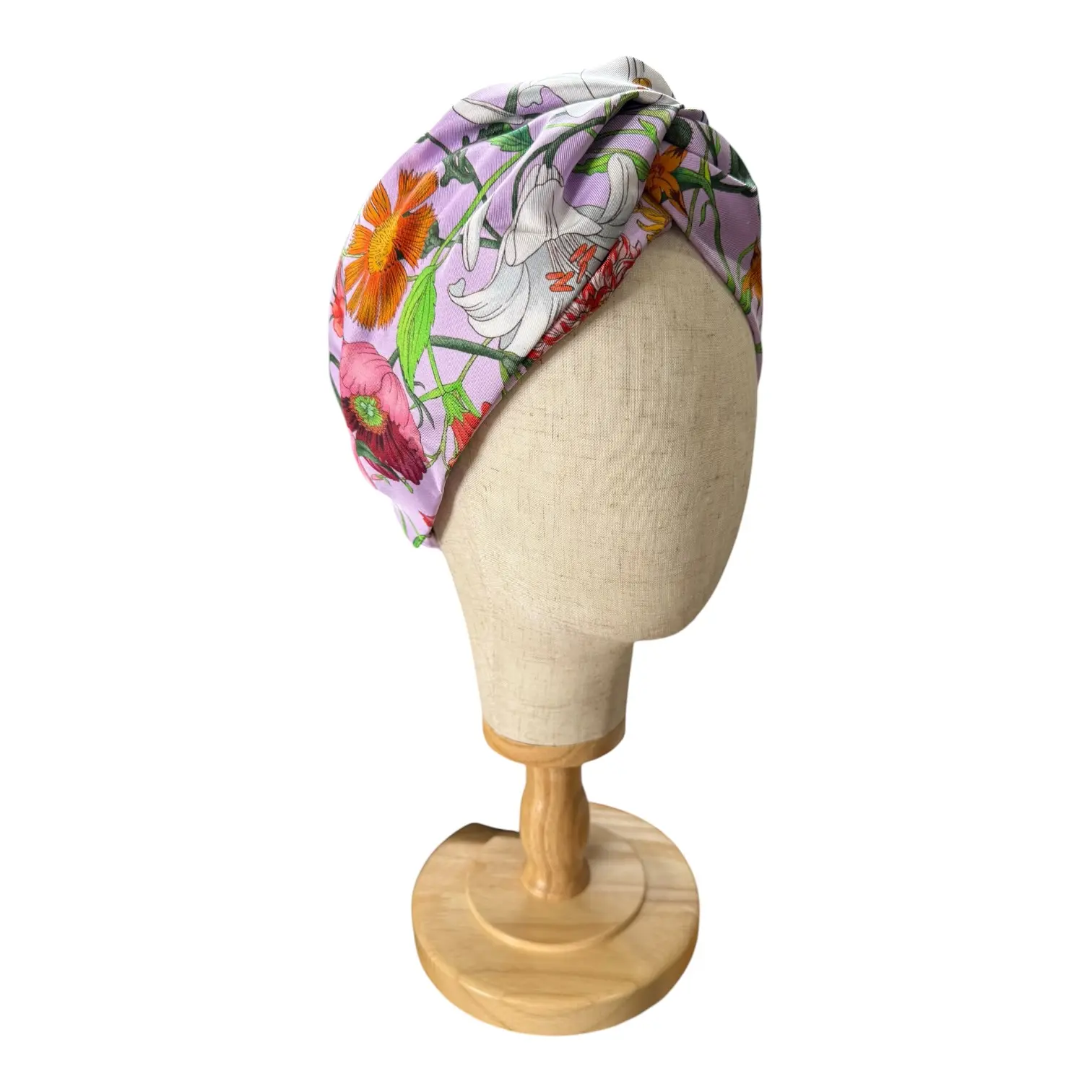 Pre-owned Gucci Silk Flora Turban Headband in Lilac