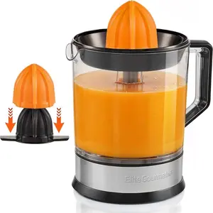 Elite Gourmet ETS623 BPA-Free Electric Citrus Juicer Compact Large Volume Pulp Control for Oranges Lemons Limes Grapefruits with Easy Pour Spout 24oz Black Stainless Steel
