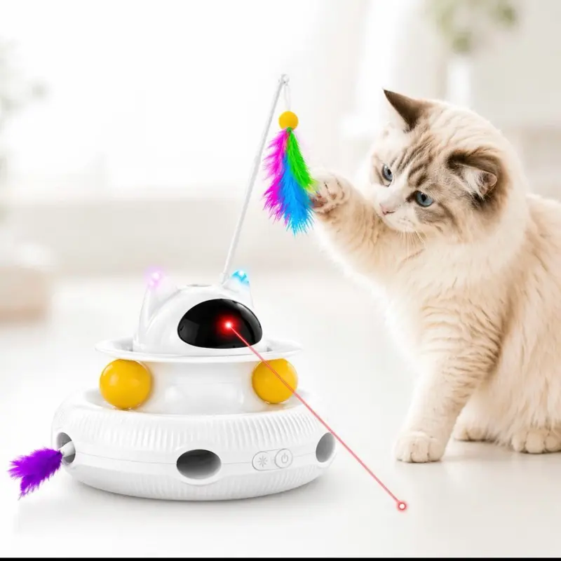 5 in 1 Interactive Cat Toy/ Light Pointer and Rotating feather