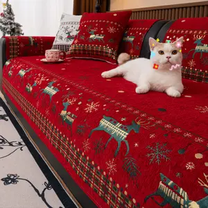 1 Pc Christmas Sofa Cover Pad, Festive Reindeer Couch Protector, Plush Non-Slip Washable Sofa Cushion Slipcover, Pet-Friendly Scratch-Resistant Furniture sofa cover for Dogs & Cats, Holiday Decorative Sofa Mat for Room & Home Decor, Sofa Couch Covers