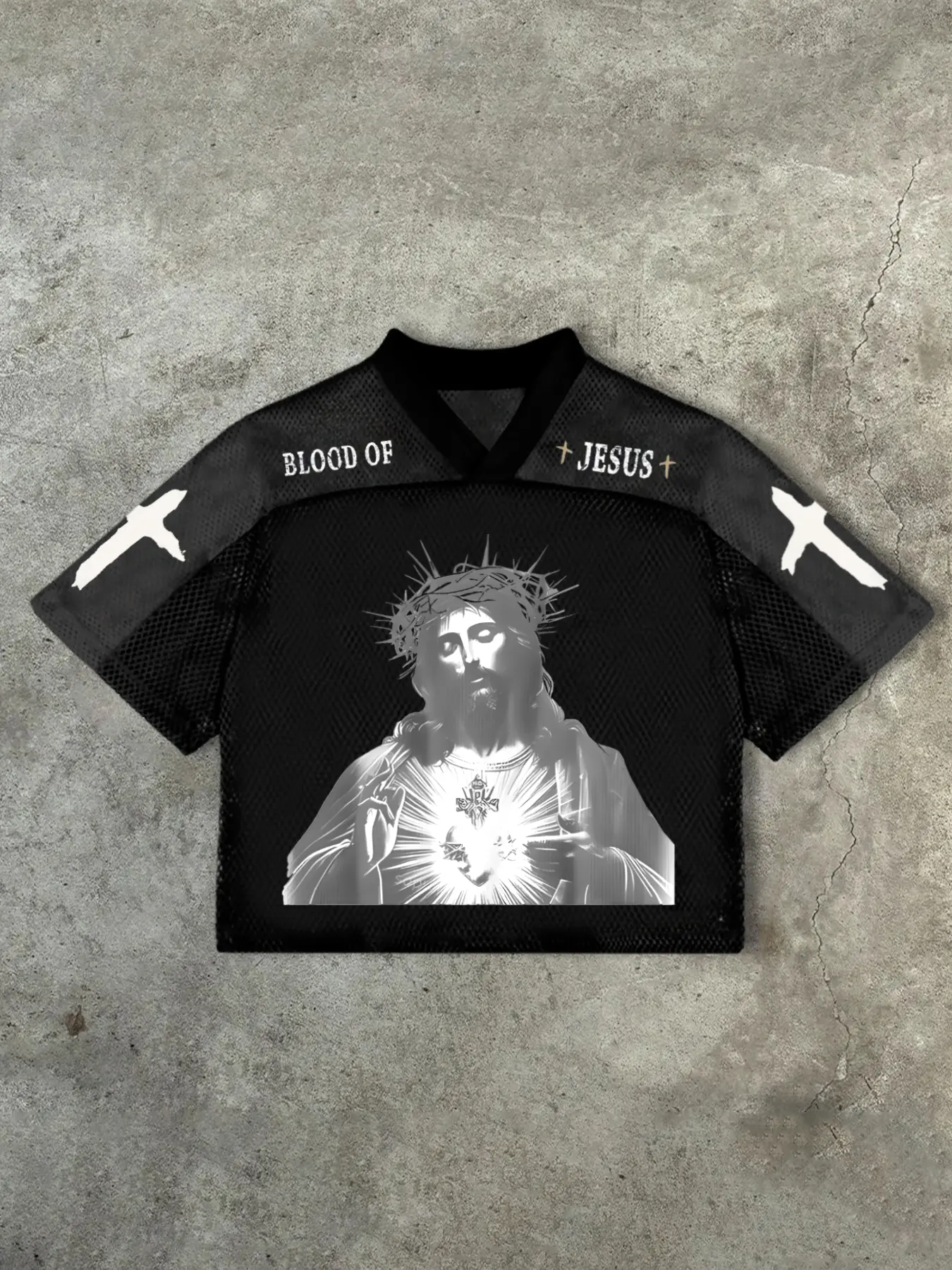 Unisex V Neck T-Shirt, Menswear, Breathable Mesh Fabric, Jesus Print & Cross Graphic, Casual Streetwear Fashion, Perfect Gift for All Genders