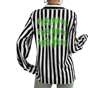Beetlejuice Black and White Striped Button Up