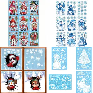 Christmas Window Stickers Set — Cute Santa Claus & Snowflake Clings, Double-Sided Xmas Decals for Home, Office, School Decor, Smooth Glass & Cabinet Ornaments, 3 Sheets, 20×30 cm