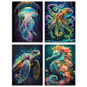 Muzagroo Art Ocean Diamond Painting Kits for Adults Sea Turtle Diamond Art Kits for Beginners Adults Art Crafts 5D Diamond Art Paintings Gem Art Kits  11.8x15.8inches 4PCS Canvas Handcrafts