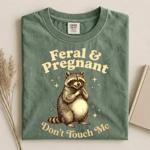 Pregnant Raccoon Comfort Colors Shirt Pregnancy Humor Don't Touch Me Mom To Be Gift Funny Wild Animal Tee Expectant Mother Baby Bump Announcement Unique Soft Cotton Maternity Apparel Trendy Top